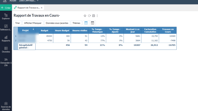 Rapport de travaux en cours